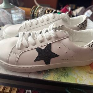 Vintage Havanas -Carla Cheetah White Sneakers with Black Star Accent.